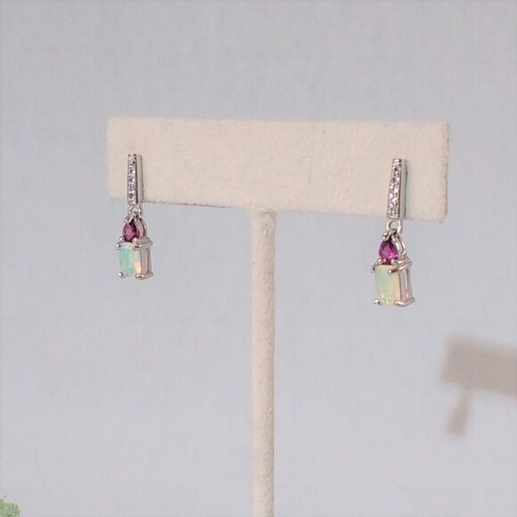 Opal, Garnet & White Topaz Earrings - Picture 2 of 6